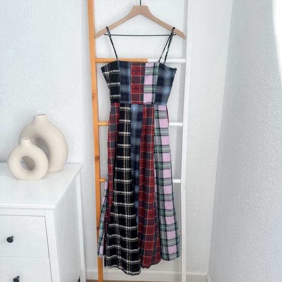 Autumn Adeigbo Sierra Midi Dress Tatran Plaid Patchwork Sleeveless Square Neck - Picture 5 of 16